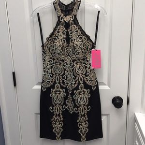 Jovani Halter Black/Gold Beaded Dress #JVN41467